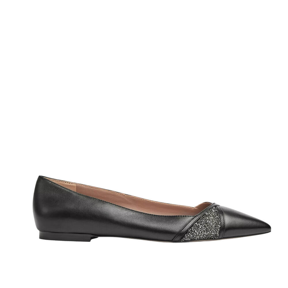 L.K. Bennett Diane Leather Crystal Black Detail Pointed Flats